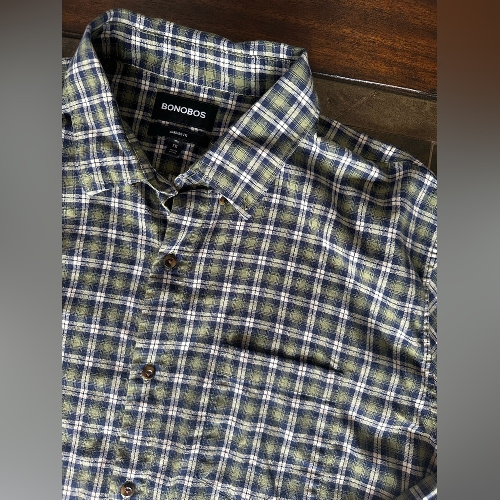 Bonobos‎ Green and Blue Plaid Casual Button Down Shirt